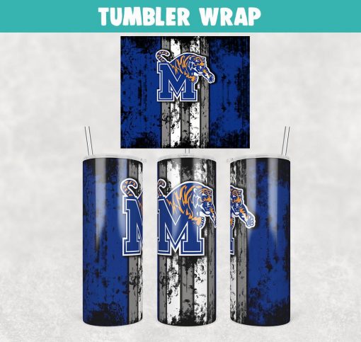 Memphis Tigers Grunge Tumbler Wrap Templates 20oz Skinny Sublimation Design, JPG Digital Download