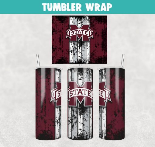 Mississippi State Bulldogs Grunge Tumbler Wrap Templates 20oz Skinny Sublimation Design, JPG Digital Download