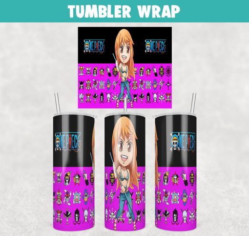 Nami One Piece Anime Tumbler Wrap Templates 20oz Skinny Sublimation Design, PNG File Digital Download