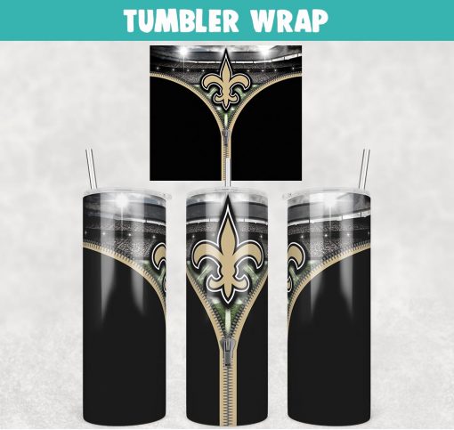 New Orleans Saints Zipper Football Tumbler Wrap 20 oz Sublimation Design, JPG Digital Download