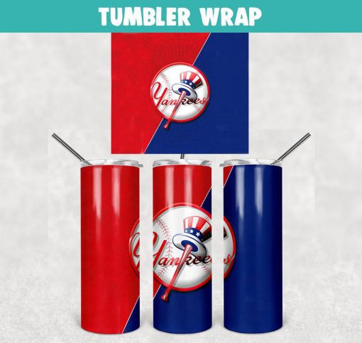 New York Yankees Baseball Tumbler Wrap Templates 20oz Skinny Sublimation Design, PNG Digital Download