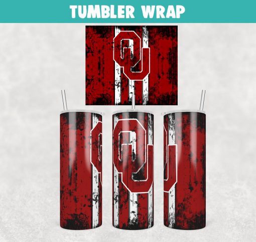 OU Oklahoma Sooners Grunge Tumbler Wrap Templates 20oz Skinny Sublimation Design, JPG Digital Download