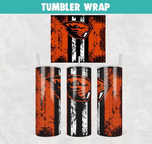 Oregon State Beavers Grunge Tumbler Wrap Templates 20oz Skinny Sublimation Design, JPG Digital Download