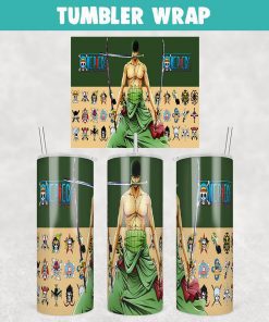 Roronoa Zoro One Piece Anime Tumbler Wrap Templates 20oz Skinny Sublimation Design, PNG File Digital Download
