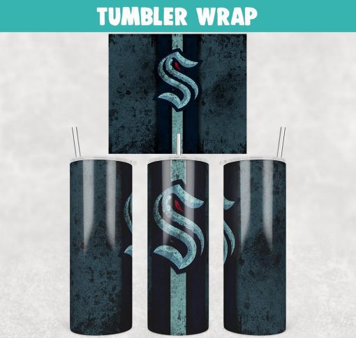 Seattle Kraken Hockey Grunge Tumbler Wrap Templates 20oz Skinny Sublimation Design, JPG Digital Download