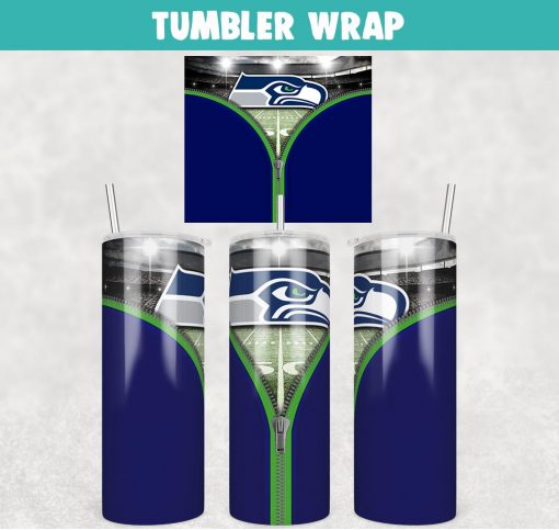 Seattle Seahawks Zipper Football Tumbler Wrap 20 oz Sublimation Design, JPG Digital Download