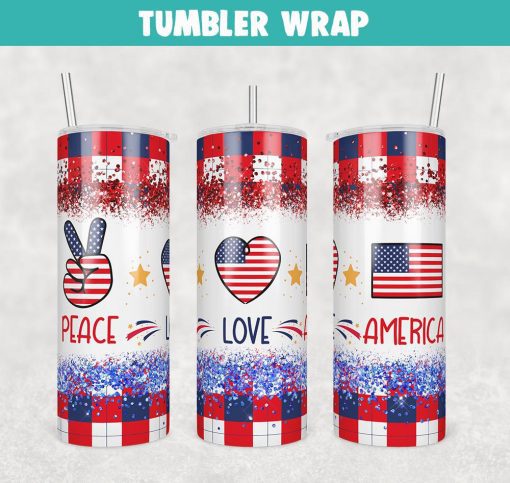 Peace love America Tumbler Wrap Templates 20oz Skinny Sublimation Design, PNG File Digital Download