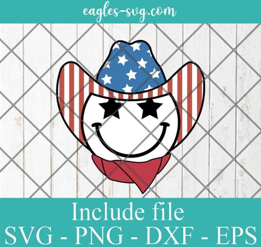 Smiley Cowboy Hat SVG, Patriotic Svg, Png 4th of July Design