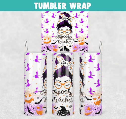 Spooky Teacher Halloween Tumbler Wrap 20oz Skinny Sublimation Design, PNG File Digital Download