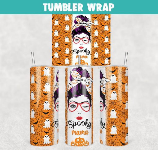 Spooky mama Halloween Tumbler Wrap 20oz Skinny Sublimation Design, PNG File Digital Download