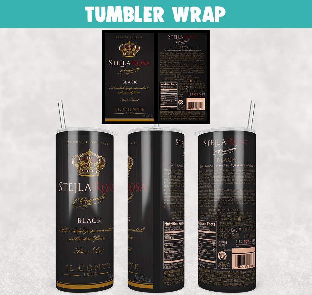 Stella Rosa Black Wine Tumbler Wrap Templates 20oz Skinny PNG Sublimation Design, Label Wine Tumbler PNG