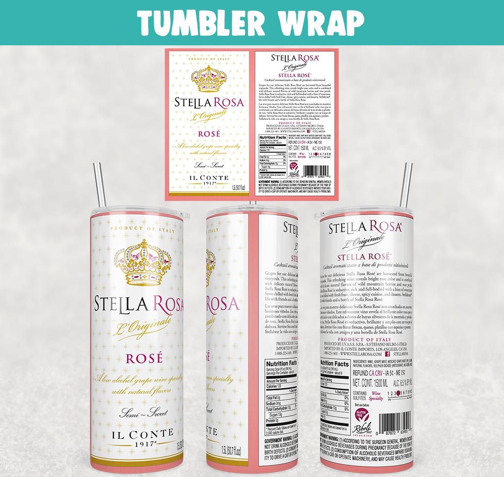 Stella Rosa Rose Wine Tumbler Wrap Templates 20oz Skinny PNG Sublimation Design, Label Wine Tumbler PNG