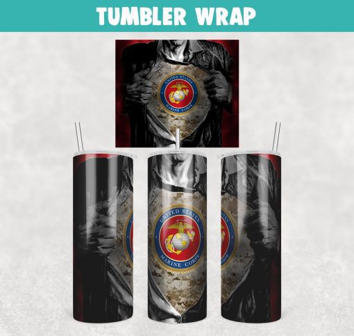 Superman US Marines Tumbler Wrap Templates 20oz Skinny Sublimation Design, JPG File Digital Download