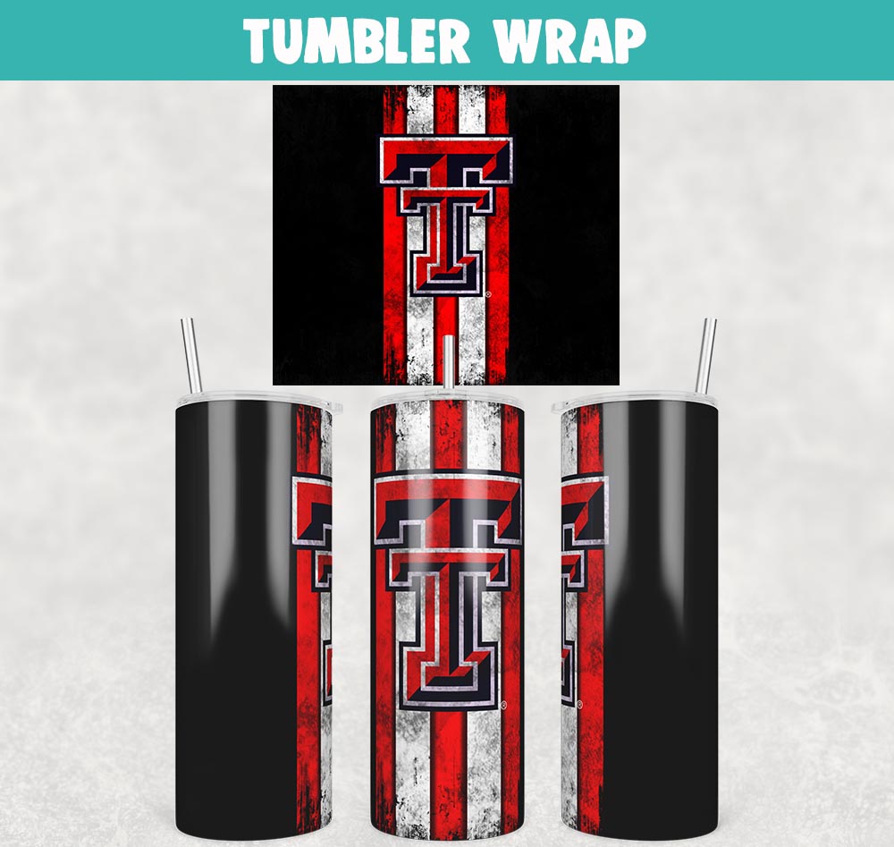 Texas Tech Red Raiders Grunge Tumbler Templates 20oz Skinny Sublimation Design, PNG File Digital Download