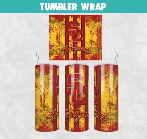 USC Trojans Grunge Tumbler Wrap Templates 20oz Skinny Sublimation Design, JPG Digital Download