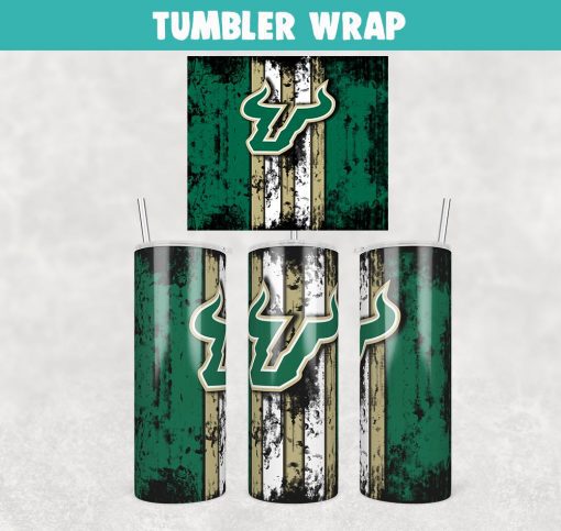 South Florida Bulls Grunge Tumbler Wrap Templates 20oz Skinny Sublimation Design, JPG Digital Download