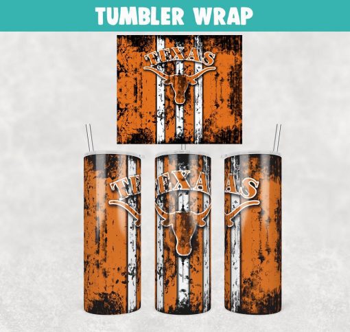 Texas Longhorns Grunge Tumbler Wrap Templates 20oz Skinny Sublimation Design, JPG Digital Download