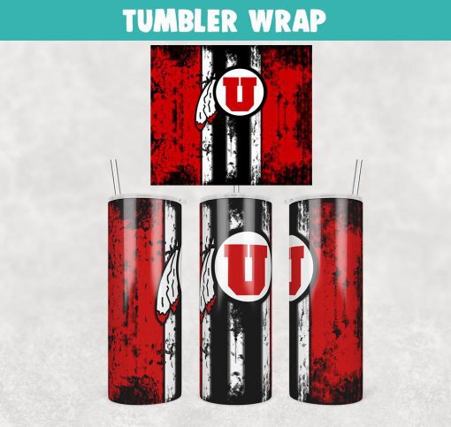 Utah Utes Grunge Tumbler Wrap Templates 20oz Skinny Sublimation Design, JPG Digital Download