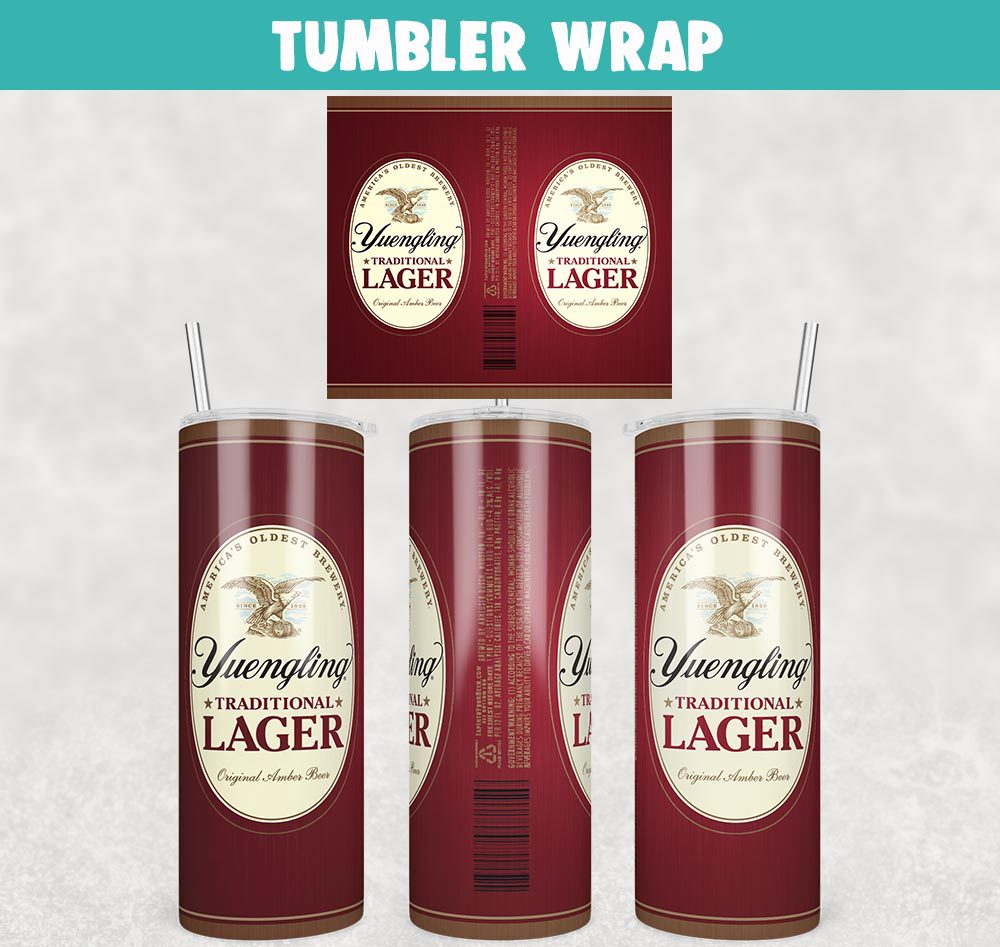 Yuengling Traditional Lager Beer Tumbler Wrap Templates 20oz Skinny PNG Sublimation Design, Label Beer Tumbler PNG