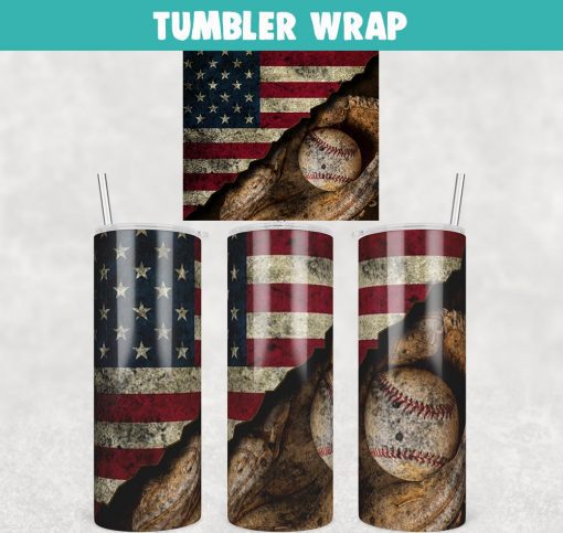 American Flag Baseball Grunge Tumbler Wrap Templates 20oz Skinny JPG Digital Download