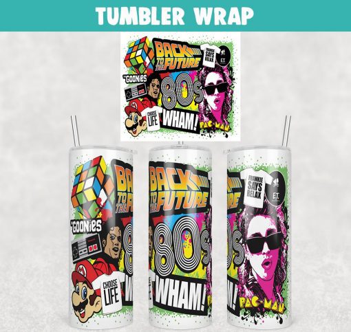 Back to Future 80s Tumbler Wrap Templates 20oz Skinny PNG Sublimation Design, 1980s Inspired Tumbler