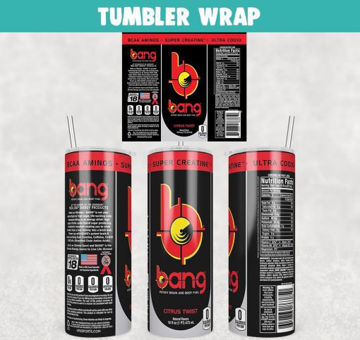Bang Energy Drink Tumbler Wrap Templates 20oz Skinny PNG Sublimation Design