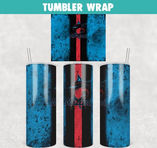Baseball Miami Marlins Grunge Tumbler Wrap Templates 20oz Skinny JPG Digital Download