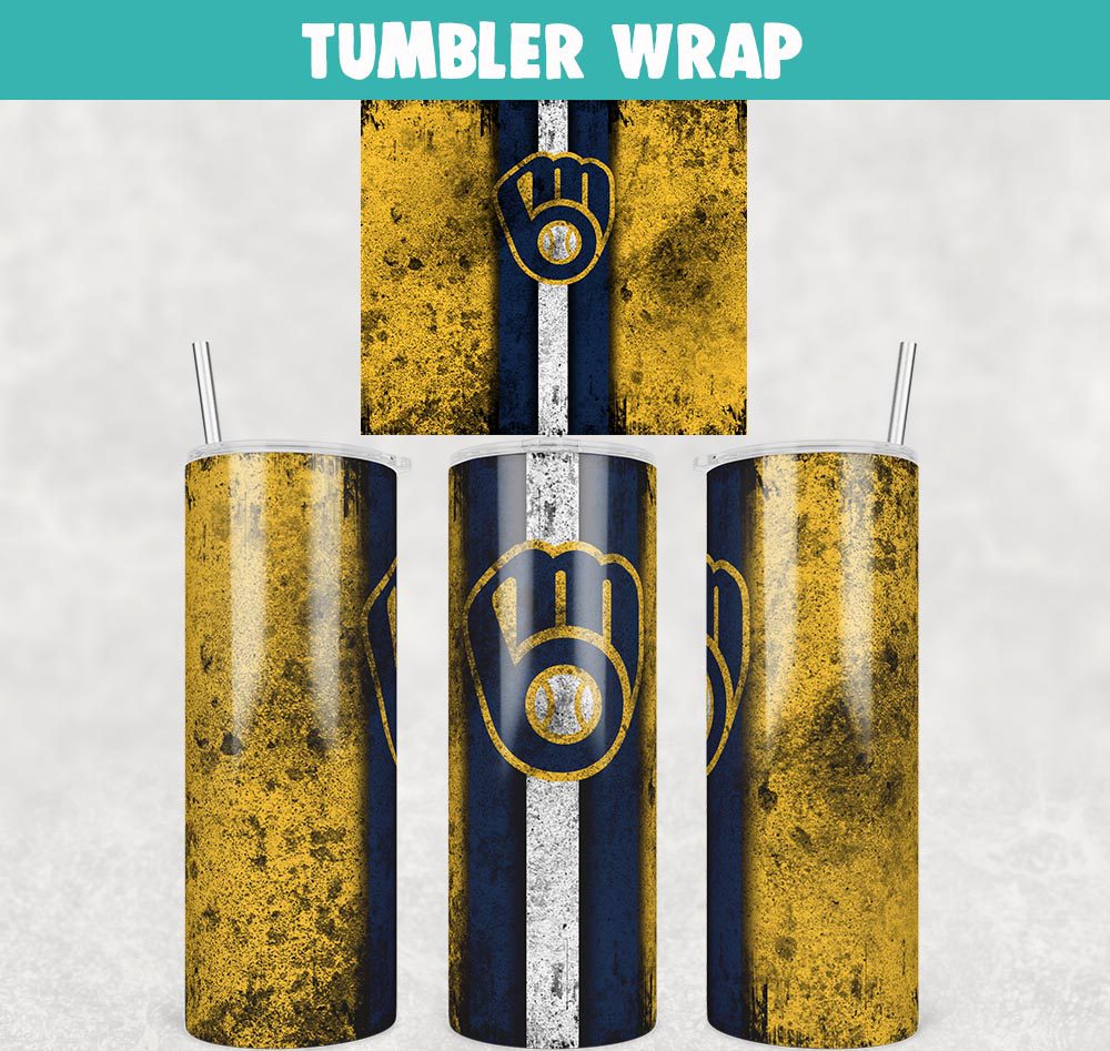 Baseball Milwaukee Brewers Grunge Tumbler Wrap Templates 20oz Skinny JPG Digital Download