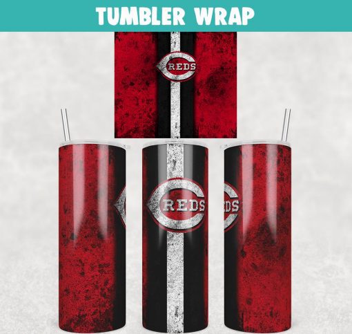 Baseballs Cincinnati Reds Grunge Tumbler Wrap Templates 20oz Skinny JPG Digital Download