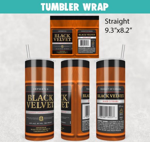 Black Velvet Whisky Tumbler Wrap Templates 20oz Skinny PNG Sublimation Design, Liquor Label Tumbler PNG