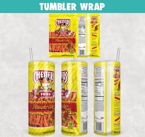 Chesters Flamin Hot Fries Snacks Tumbler Wrap Templates 20oz Skinny PNG Sublimation Design