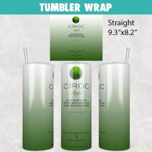 Ciroc Apple Vodka Tumbler Wrap Templates 20oz Skinny PNG Sublimation Design, Liquor Label Tumbler PNG