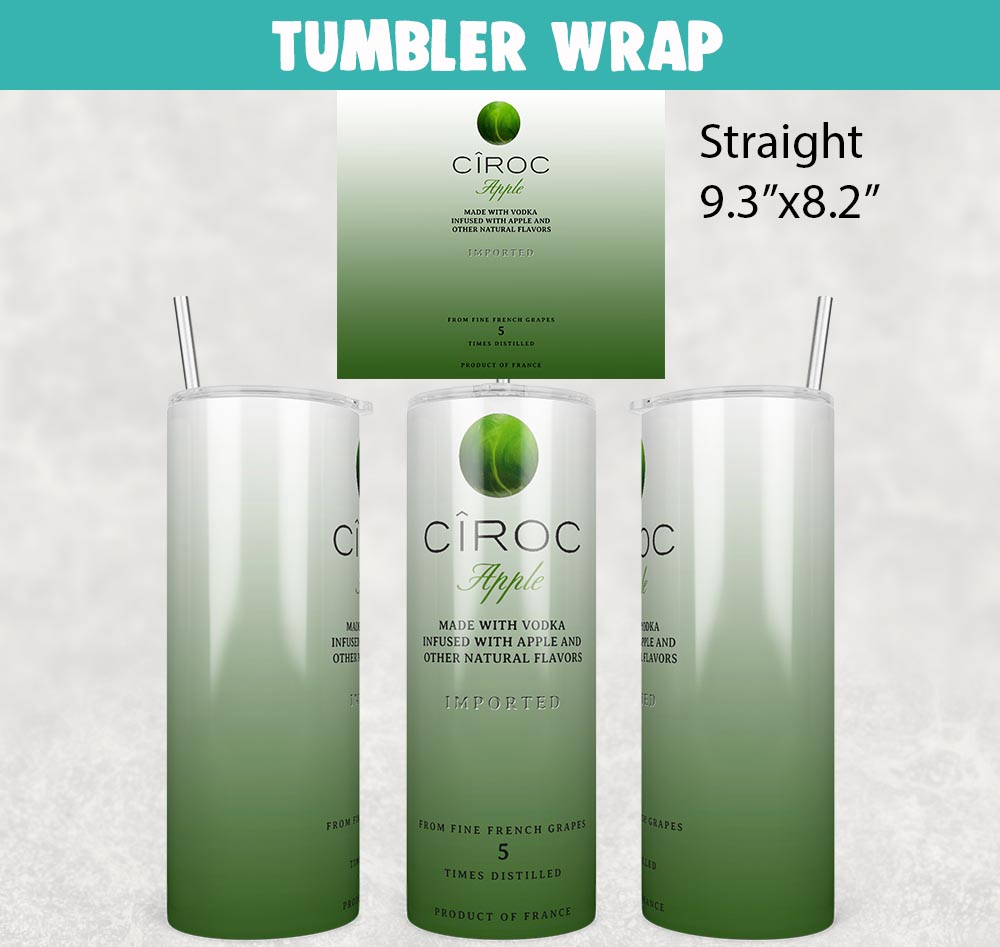 Ciroc Apple Vodka Tumbler Wrap Templates 20oz Skinny PNG Sublimation Design, Liquor Label Tumbler PNG