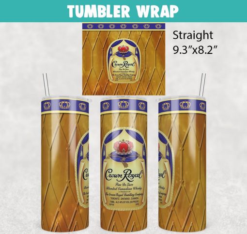 Crown Royal Canadian Whisky Tumbler Wrap Templates 20oz Skinny PNG Sublimation Design, Liquor Label Tumbler PNG