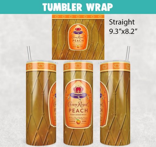 Crown Royal Peach Flavored Whisky Tumbler Wrap Templates 20oz Skinny PNG Sublimation Design, Liquor Label Tumbler PNG