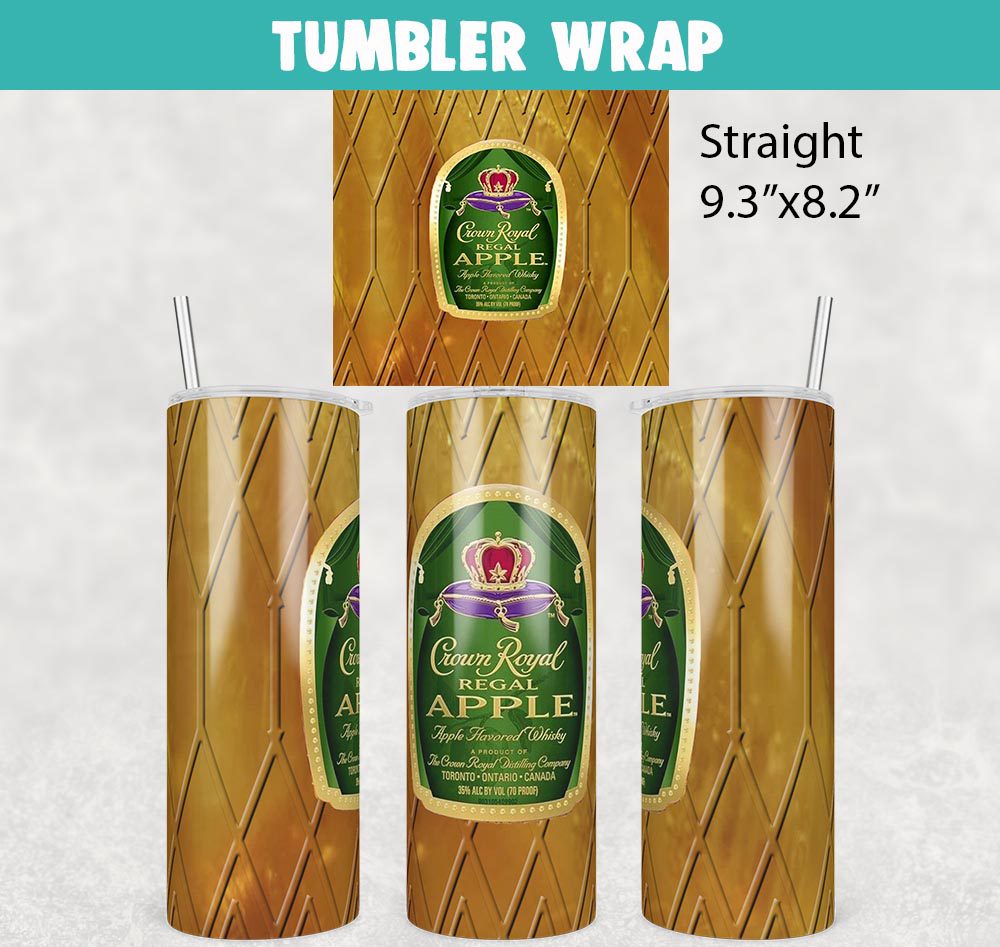 Crown Royal Regal Apple Tumbler Wrap Templates 20oz Skinny PNG Sublimation Design, Liquor Label Tumbler PNG