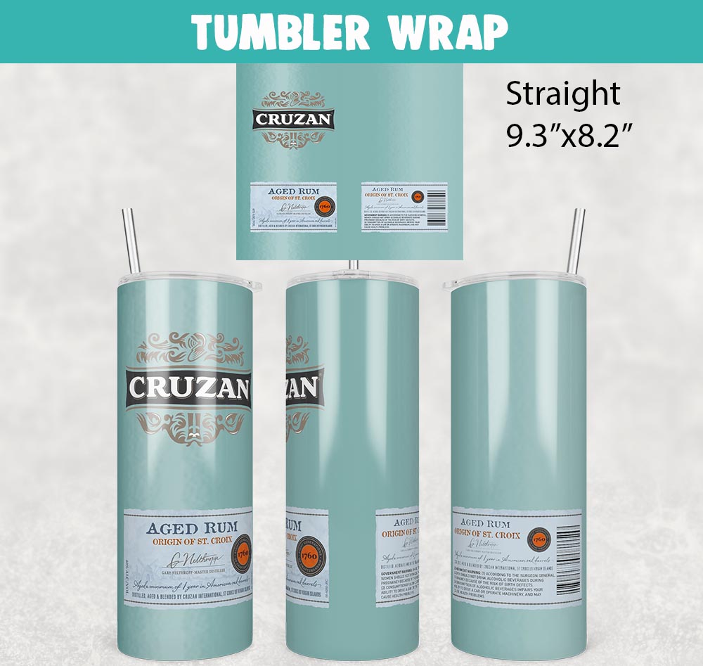 Cruzan Rum Tumbler Wrap Templates 20oz Skinny PNG Sublimation Design, Liquor Label Tumbler PNG