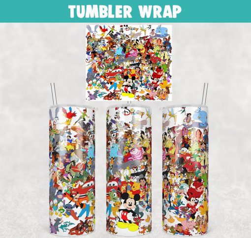 Disney Characters Tumbler Wrap Templates 20oz Skinny PNG Sublimation Design