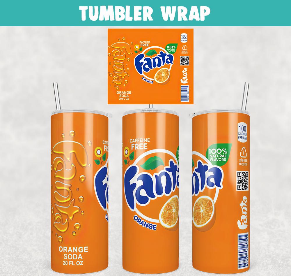 Fanta Orange Soda Tumbler Wrap Templates 20oz Skinny PNG Sublimation Design