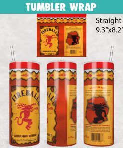 Fireball Cinnamon Whisky Tumbler Wrap Templates 20oz Skinny PNG Sublimation Design, Liquor Label Tumbler PNG