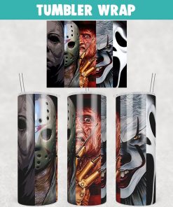 Horror Movies Character Face Tumbler Wrap Templates 20oz Skinny PNG Sublimation Design