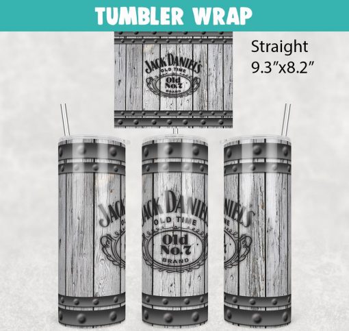 Jack Daniel No7 White Barrel Tumbler Wrap Templates 20oz Skinny PNG Sublimation Design, Liquor Label Tumbler PNG