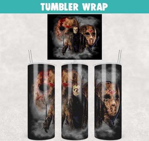 Jason Voorhees Friday the 13th Horror Movie Tumbler Wrap Templates 20oz Skinny PNG Sublimation Design