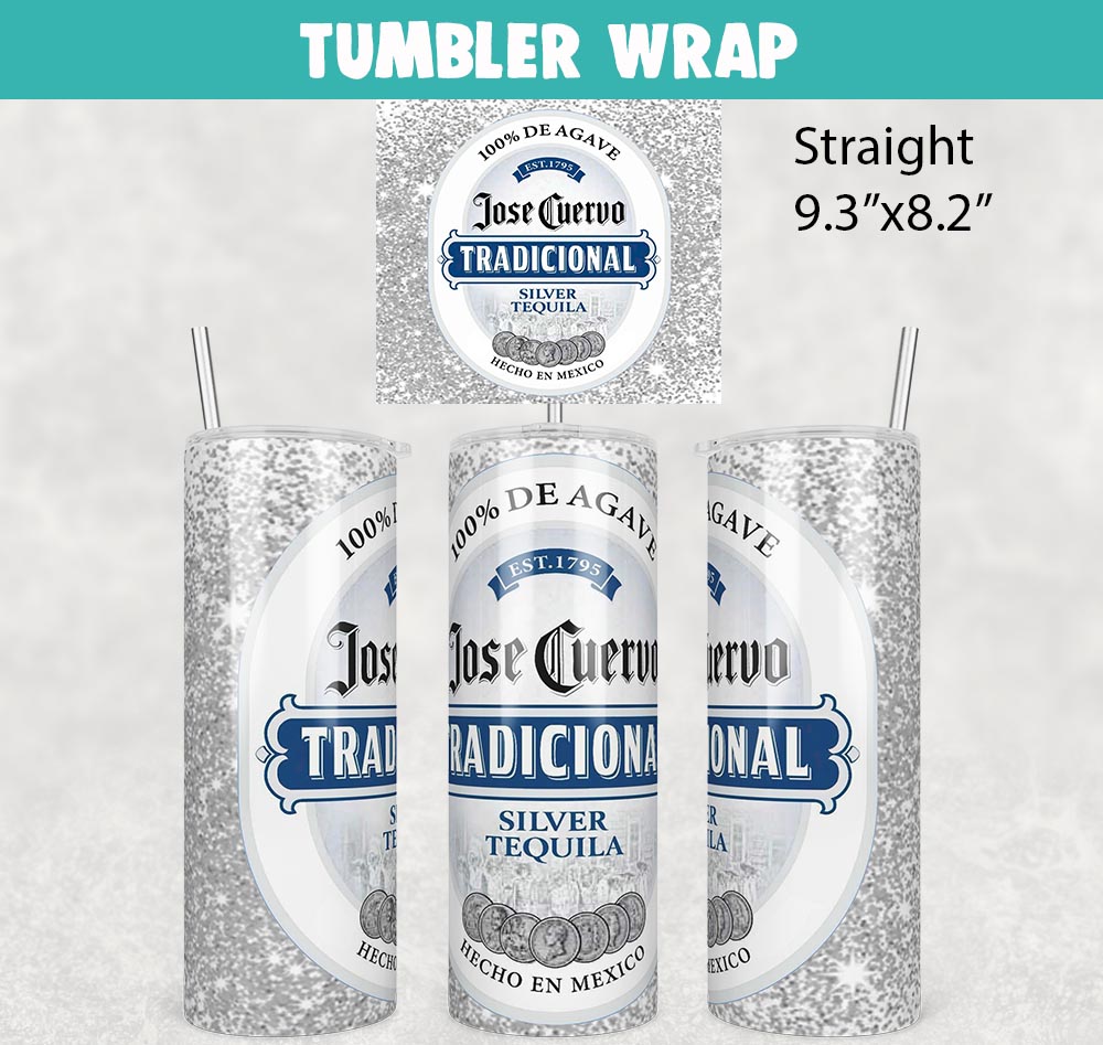 Jose Cuervo Tradicional Silver Tequila Tumbler Wrap Templates 20oz Skinny PNG Sublimation Design, Liquor Label Tumbler PNG
