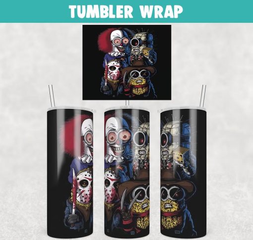 Minions Horror Characters Halloween Tumbler Wrap Templates 20oz Skinny PNG Sublimation Design