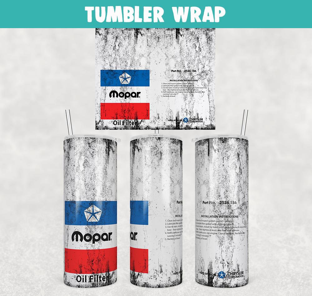Mopar Oil Filter Grunge Tumbler Wrap Templates 20oz Skinny PNG Sublimation Design, Oil Filters Tumbler PNG