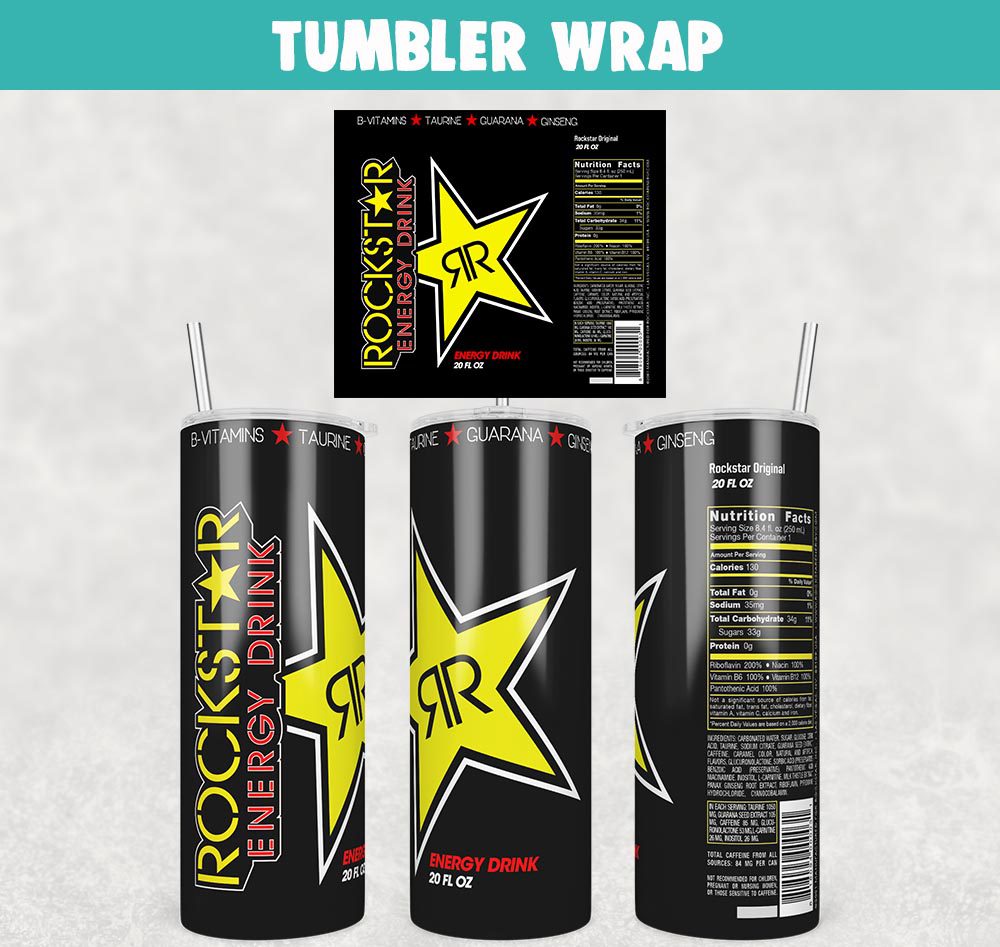 Rockstar Energy Drink Tumbler Wrap Templates 20oz Skinny PNG Sublimation Design