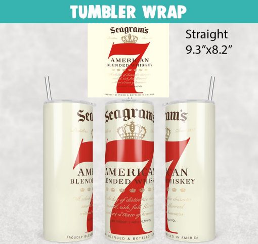 Seagram's 7 Crown American Blended Whiskey Tumbler Wrap Templates 20oz Skinny PNG Sublimation Design, Liquor Label Tumbler PNG