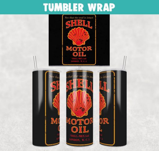 Shell Motor Oil Vintage Tumbler Wrap Templates 20oz Skinny PNG Sublimation Design, Oil Filters Tumbler PNG