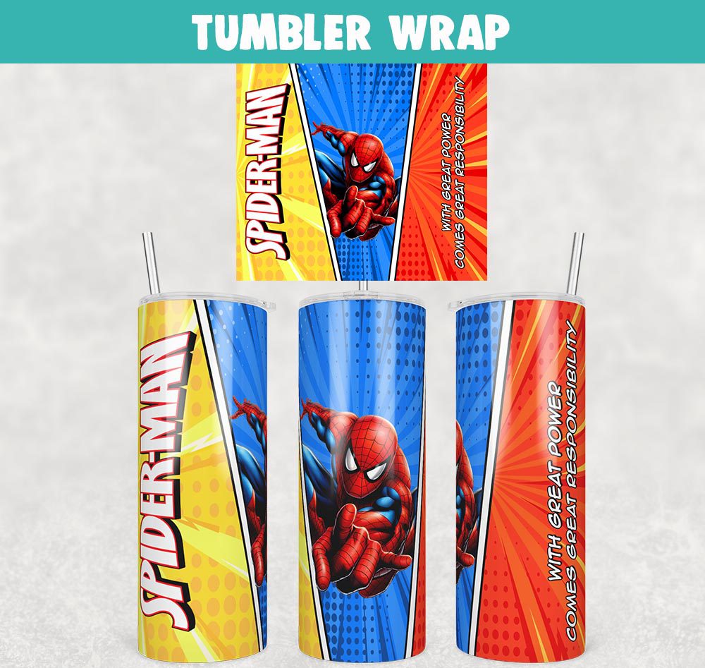 Spiderman Marvel Comic Book Quote Tumbler Wrap Templates 20oz Skinny PNG Sublimation Design